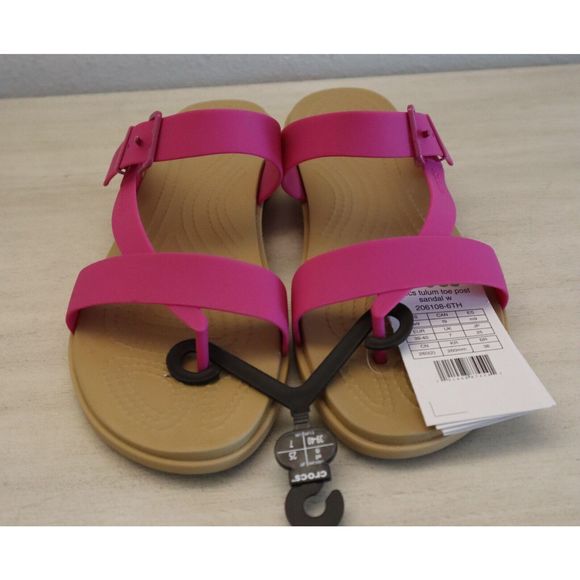 Crocs 206108-6TH Women's Sz 9 Fuchsia Fun/Tan Tulum Toe Post Sandals - Picture 8 of 8